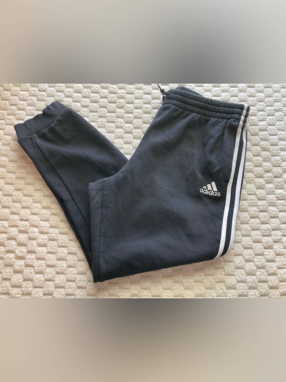 Adidas Black Track Pants with White Stripes